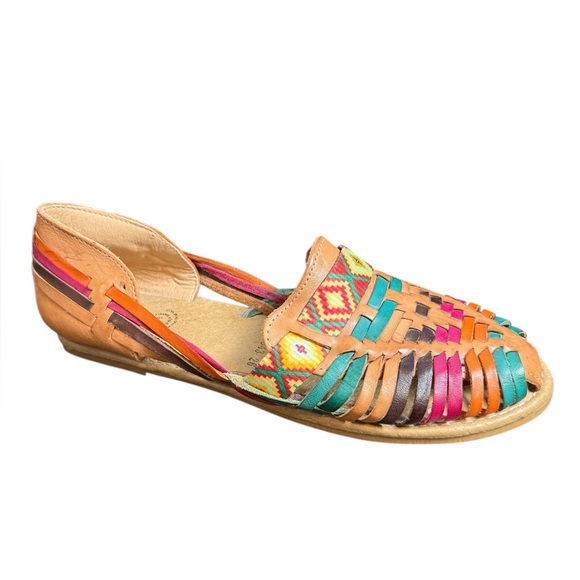 Women's Alex Leather Huarache Sandals Size 9 Tan Multicolor - Picture 1 of 8
